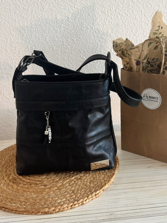 Black Faux Leather Convertible Bag
