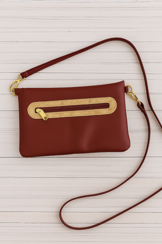 Fold-Over Clutch Crossbody – Burgundy &amp; Gold